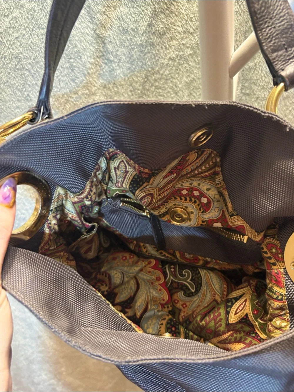 JPK Paris 75 dark gray Hobo Bag with Gold Accents and leather strap